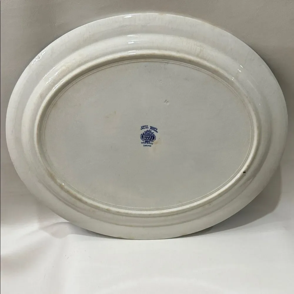 Woods Ware England Blue Scenic Transferware Vintage Floral Oval Serving Platter